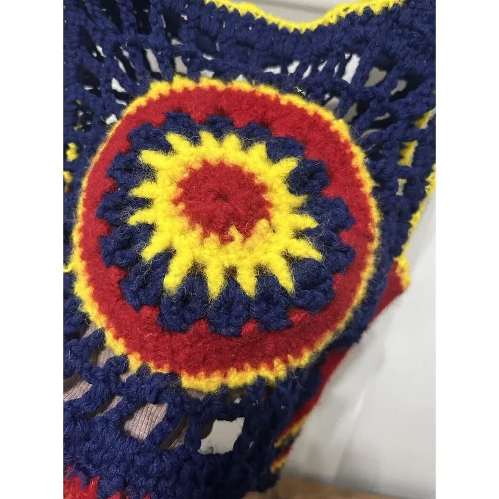 BOHO Hippie Vintage Handmade Crochet Granny Purple Flower Vest Tank Small - Picture 7 of 11